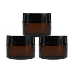 Happy Packaging 50 Gm Amber Round Empty Glass Cosmetic Cream Container | Jars With Black Cap And White Inner Lids For Creams| Balms | Face Scrub | Body Cream Etc (3)