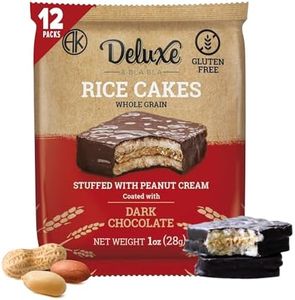 Deluxe & Bla Bla Stuffed Rice Cakes - Whole Grain Chocolate Rice Cake,Gluten Free,Low Calorie,(Alfajor) Kosher Certified - Peanut Filled Rice Cakes coated with Dark Chocolate, 28g Each (12 Pack)