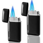 Futlidys 2 Pack Mini Jet Lighter, Double Flame Butane Gas Lighter with Visible Window, Refillable and Adjustable Torch Lighter, Great Gifts for Men and Women, Without Gas (Black)