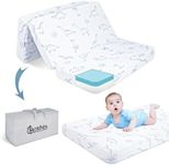 Mochen Trifold Pack and Play Mattress 38x26 Dual-Sided High Density Memory Foam Pack n Play Mattresses Pad with Removable Dinosaurs Cover & Carry Bag, Portable Travel Crib Mattress for Baby