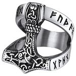 FaithHeart Norse Viking Ring for Boys Retro Style Thor Hammer Mjolonir Band Rings Stainless Steel Thumb Ring for Man Size Q