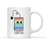 SMARTYPANTS LGBTEA White Handle Coffee Tea Mug - Pride Parade LGBTQ Community Rainbow Animated Heart Funny Joke Humour Gay Home Drink Cup Kitchen Decor Gifts Presents (White Handle)