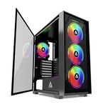 Apevia Genesis-BK Mid Tower Gaming PC Case w/ 4X 120mm ARGB Fans, 366 RGB Light Modes, 1x Glass Front Panel, 1x Door Swivel Style Magnetic Glass Side Panel, 2X USB 3.0, Black