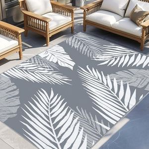 Jabykare Palm Leaf Outdoor Rug (150x245 cm) Waterproof for Patios Clearance, Reversible Plastic Straw Camping Rug Carpet, Large Area Rugs Mats for RV, Picnic, Backyard, Deck, Balcony (Palm L)
