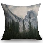 Swono Decorative Throw Pillow Cover 18x18 Inch National Park Nature Mountain Trees Mist Couch Pillow Cover Cushion Case for Modern Simple Farmhouse Style Decor