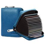 Goopai RFID 20 Card Slots Credit Card Holder Genuine Leather Accordion Card Case Small Wallet for Women or Men with Zipper (Ocean Blue)