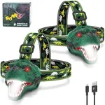 Nitigo Spray Dinosaur Headlamp for Kids Flashlight 2 Pack, Rechargeable Led Headlights Roar & Silent Mode, T-Rex Dinosaur Toys, Camping Gear, Gifts for Boys Girls Adults