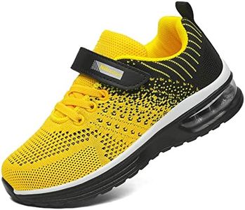 IGBAY Toddler Shoes Boys Girls Kids Cushion Sneakers Tennis Running Size 1-12 Sports Walking Footwear Lightweight Breathable, Yellow and Black, 8.5 Toddler