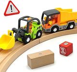 Wooden Train Cars Track Accessories Set Digger and Dump Truck Small Vehicles Magnetic Train Cars Fit for Wooden Train Track Railway for Boys and Girls (Construction Set)