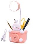 Toyshine Table Lamp Desk Lamp Rechargeable with Pen Holder & Sharpener, Study Desk Light for Study Room Home Office- Pink