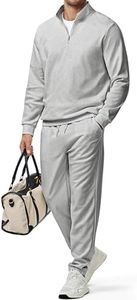 JMIERR Men Sport Sweatshirt 2 Piece Outfit Quarter Zip Polo Comfy Twill Jogger Set Tracksuit Running Long Sleeve, 2XL, Grey