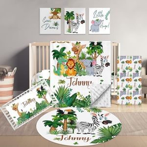 Terwex Personalized Baby Bedding Set, 5 Pcs Custom Name Bedding for Girls & Boys - Nursery Bedding for Crib, Soft Toddler Crib Sets for Infant Customized Gifts, Forest Animals
