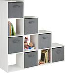 Hartleys White 10 Cube Shelving Unit and 6 Grey Storage Drawers