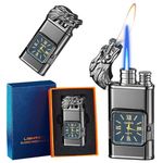 Lighter, Dragon Torch Jet Lighter with Visible Fuel Window, Windproof Adjustable Jet Flame and Soft Flame, Refillable Butane Lighter for Outdoor Indoor(Gas not Included)-Black Ice