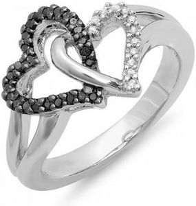 Dazzlingrock Collection 0.25 Carat (Cttw) Round Black Diamond & White Diamond Split Shank Entwined Double Heart Promise Ring for Women in 925 Sterling Silver Size 7