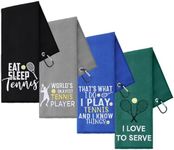 VitalCozy 4 Pieces Tennis Towel Funny Tennis Towel Embroidered Tennis Towel with 4 Clip Tennis Court Accessory Tennis Gifts for Men Women (Classic Style)