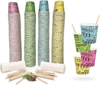 marketcaffe 1000 Pz Bicchierini Caffe di Carta Biodegradabili Biocompostabili Tazzine 75 ml + 1000 palettine in legno imbustate singolarmente (1000 Bicchieri + 1000 Palettine)