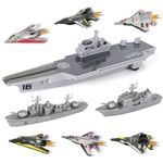 Army Toys for Boys - Launching Aircraft Carrier Toys Military Naval Ship with Battleship, Supply Ship, Fighter Jets, Army Men Toys,Aircraft Carrier Model Kit Cool Toys for Girls