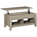 HOMCOM Lift Top Coffee Table with Hidden Storage Compartment and Open Shelves, Lift Tabletop Pop-Up Center Table for Living Room, Oak Effect