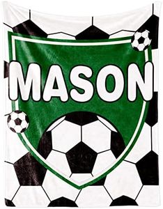 KAINSY Personalized Soccer Blanket with Name for Boys, Custom Name Blanket for Kids, Soft Flannel Soccer Toddler Blanket Customized Gift for Birthday Christmas Baby Shower Newborn Gift 60/in X 80/in