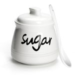 Ymyaye Ceramic Sugar Bowl with Lid and Spoon, 12oz Porcelain Sugar Jar for Home and Kitchen Decor (White)