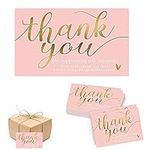 100 PCS Thank You Business Cards Pink Thanks Greeting Cards with Gold Theme Gold Foil Thank You Cards Small business Freebies for Retail Store Handmade Goods Gift Shop Package