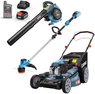 SENIX 22" Self-Propelled Gas Lawn Mower (170cc) +17-Inch 26.5 cc Gas Weed Wacker + 26.5cc Gas Leaf Blower Yard Tool Kit