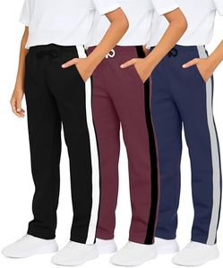 Real Essentials 3 Pack Boys Athletic Pants Sweatpants Active Kids Teen Open Bottom Fleece Youth Training Pajama Performance Workout Activewear Sports Running Quick Dry Dri Fit- Set 8,XL(16-18)