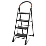 Trendy Cameo 4 Step Heavy Duty Foldable Step Ladder with Anti-Skid Shoes and Extra Strong Wide Steps (Black)