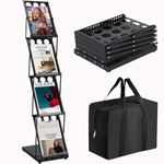 ZLDYPINK Foldable Brochure Magazine Rack Literature Rack Metal 4 Pockets with Carrying Bag Black Display Stand Catalog Rack for Exhibitions Trade Show Office Retail Store