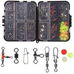 140pcs/box Fishing Swivel Snaps Kit,Ball Bearing 3 Way Swivel Snap Barrel Triple Swivel Connector Clips and Fishing Beads