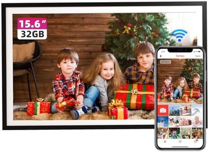 FRAMEO - Cornice digitale da 15,6 pollici, FHD, touch screen, elettronica, grande con 32 GB, per la condivisione a distanza di foto e video con calendario, tempo e musica