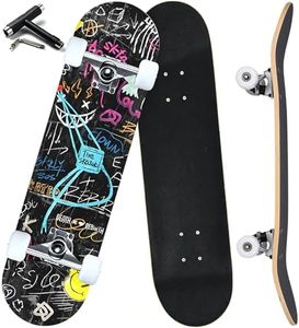 ANYFUN Pro Complete Skateboards for Beginners Girls Boys Kids Youths Teens Adults 31"x8" Skate Boards 7 Layers Canadian Maple Double Kick Deck Concave Longboard (Graffiti)