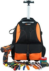 KUNN Rolling Tool Backpack,Heavy Duty 37-Pocket Tool Bag with Wheels for Electrician,Technician and HVAC,Orange