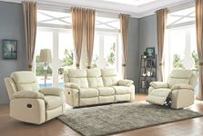 SC Furniture Ltd Cream Ivory High Grade Leather Manual Reclining 3 Seater Sofa + 2 Leather Manual Recliner ArmchairS Suite CHICAGO (3+1+1)