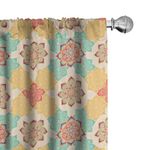 Ambesonne Moroccan Curtains, Bohemian Art Native Culture Elements Folkloric Design Blooming Flowers, Window Treatments 2 Panel Set for Living Room Bedroom, Pair of - 28" x 84", Coral Turquoise