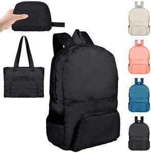 Petit sac à dos pliable ultra léger de 25 L, résistant à l'eau, durable, pliable pour femmes et hommes, pour l'extérieur, le camping, la randonnée, les voyages, la marche, le vélo, le shopping, Noir ,