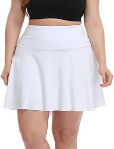 HDE Women's Plus Size Tennis Skort Pleated Athletic Golf Skirt with Shorts, White, 3X