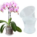 Mesoar 14cm Orchid Pots,Clear Plastic Orchid Pots with Holes and Saucers for Plants Flower Nursery Pots for Orchid Repotting Indoor and Outdoor Use (4, 14cm with Saucers)