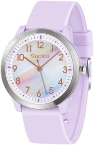 SOCICO Montre Analogique pour Enfant Garçon Fille, 5ATM/50M Étanche Facile à Lire Quartz Minimaliste Montre pour Enfants de 8 à 18 Ans (Violet Irisé)