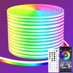 segrass 50ft RGB LED neon Rope Lights LED neon Lights with Remote Control/APP Control IP65 Waterproof Flexible Neon LED Strip Lights for Bedroom Room Outdoors Decor