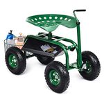 Giantex Garden Cart, 4-Wheel Gardening Workseat with Storage Basket, Swivel Seat Adjustable Height, Steering Handle, Garden Utility Cart, Steel Stool Seat for Planting (Green)