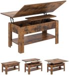 KIMENICH Lift Top Coffee Table, 3-in-1 Multifunctional Living Room Table, Height- Adjustable Coffee Table, Hidden Storage, Open Compartment, Usable as Dining Table, for Living Room, Office, Brown