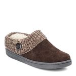 Clarks Womens Slipper Suede Leather Knitted Collar Clog Slippers - Plush Faux Fur Lining, Brown, 8 Wide