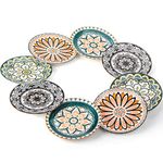 Foraineam 8 Pieces Salad Plates, 8.5 Inch Porcelain Floral Dessert Plates, Colorful Round Lunch Plate Sets for Appetizer Salad Fruit Snack, Dishwasher and Microwave Safe