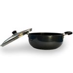 Kuber Industries ProNexus 4.4L Non-Stick & Extra Deep Kadai for Cooking | Induction Base & Anti-Rust Anodised Metal Kadai for Kitchen Frying | Comes With a Glass Lid | Glossy Black