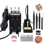 MYPOUOS 8586D 110V Solder Station, 2 in 1 LCD Dual Digital Display SMD Hot Air Gun Rework Station and Soldering Iron,750W