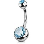 OUFER Solid Titanium Belly Bars 14G Navel Rings Grade 23 Titanium Ball Double Blue Gem 1.6mm