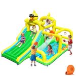 Baralir Duck-Themed Inflatable Bounce House with Extra Wide Slide & Climbing Wall, Basketball Hoop, Ring Toss, Punching Bag, 2-in-1 Splash Pool/Ball Pit - Indoor/Outdoor Jumping Castle for Toddlers