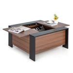 Multigot Coffee Table, Wooden Snack Sofa Side Tea Table with Hidden Compartment, Square Cocktail Center Table for Office & Reception Room (Walnut)